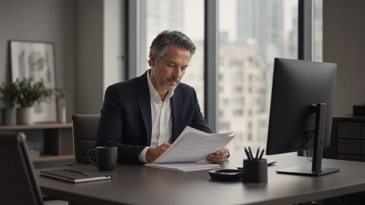 A clinical reviewer at a desk in a quiet office